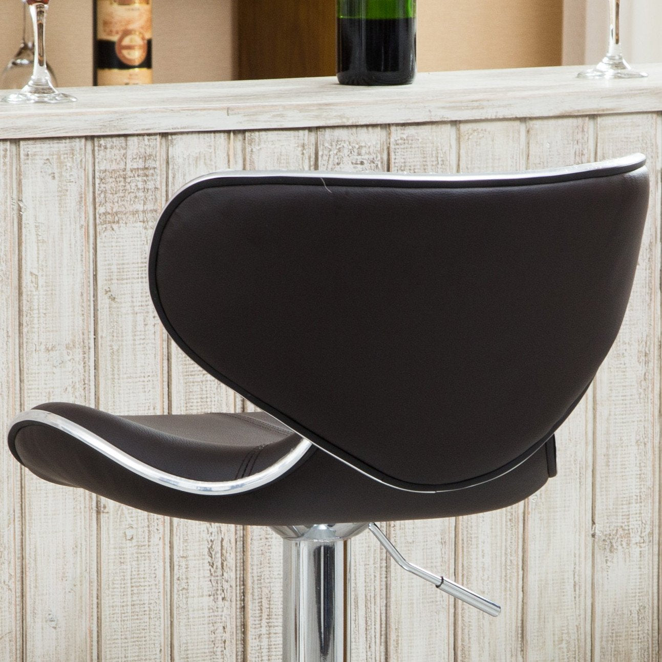 Roundhill Furniture Masaccio 2-Pack Brown Leatherette Bar Stools with Adjustable Height, Swivel & Chrome Base - Perfect for Kitchen Islands, Home Bars & Counter Seating