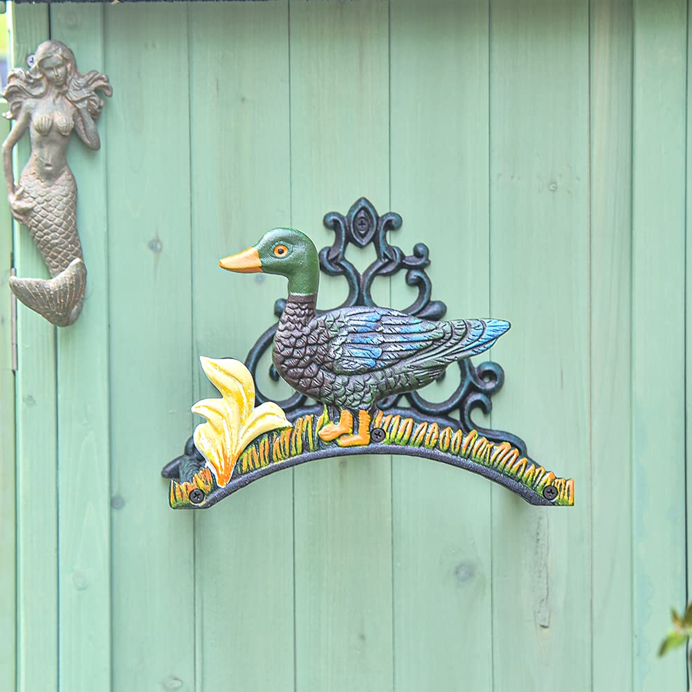 Heavy Duty Cast Iron Wall Mount Garden Hose Holder - Indoor Outdoor Water Hose Reel Hanger for Yard, Balcony & Garden Watering - Durable Water Pipe Storage Rack with Duck Design - Perfect for Organizing Garden Tools & Outdoor Watering Systems