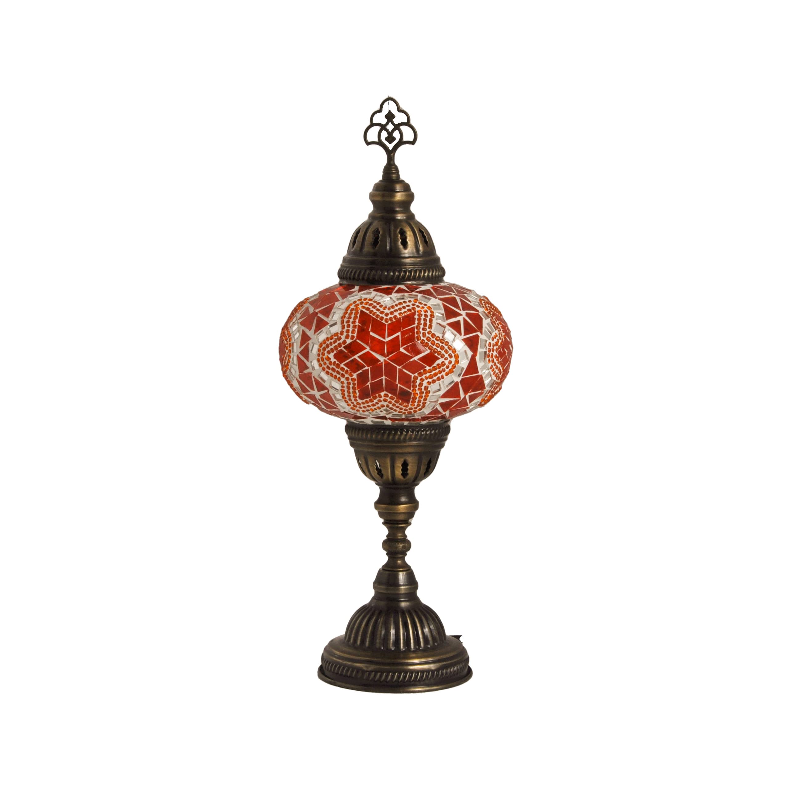 10 Styles Mosland Handmade Turkish Mosaic Table Lamp - Bronze Base Moroccan Tiffany Night Light with LED Bulb | Bedside, Living Room, Dining Room Decor | Orange Glass Lamp for Home & Office