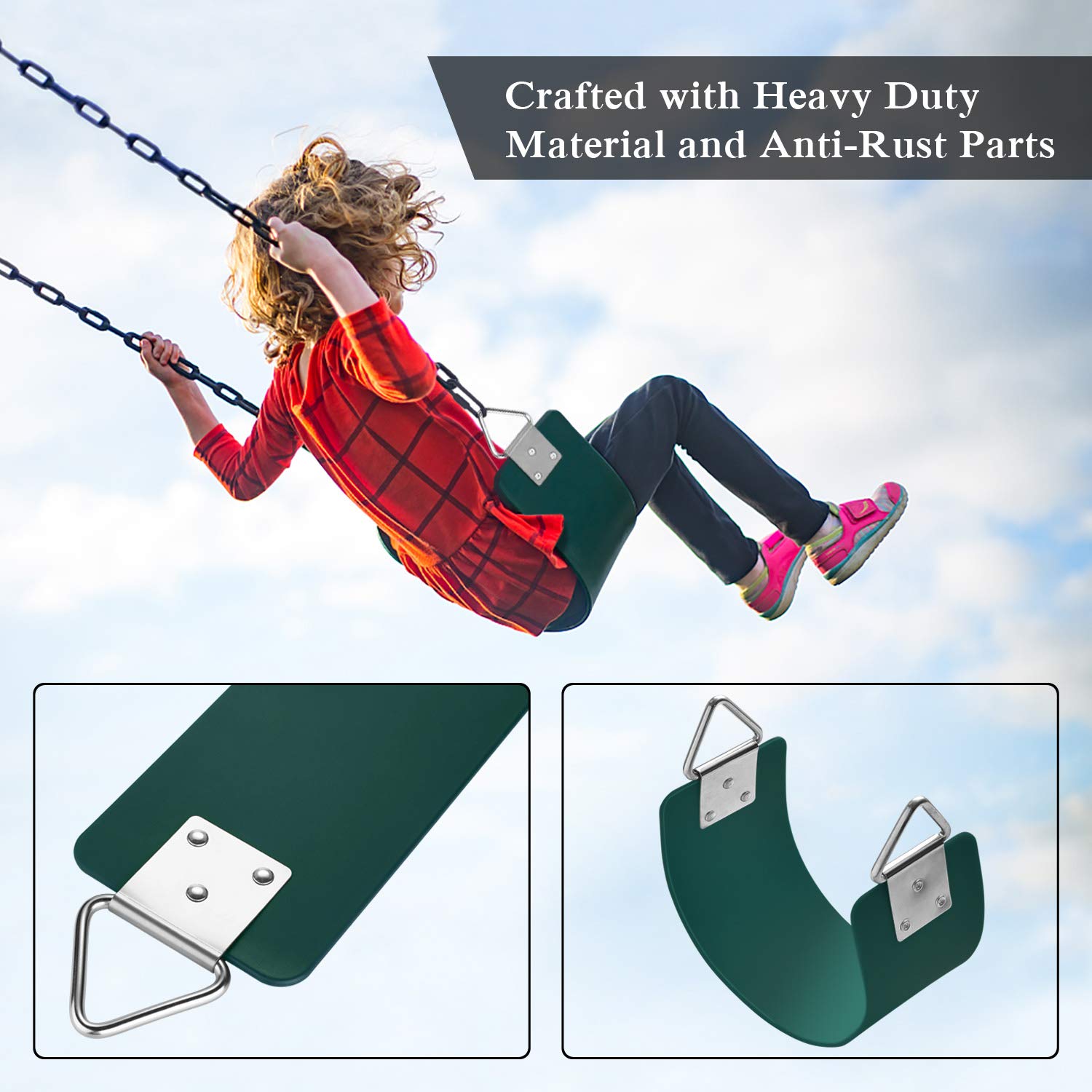 AGPTEK 30.4 Inch Outdoor Swing Seat for Kids & Adults - Heavy Duty 250LB Capacity, Green Metal Triangle Ring Hanging Swing for Backyard, Garden & Playground Use