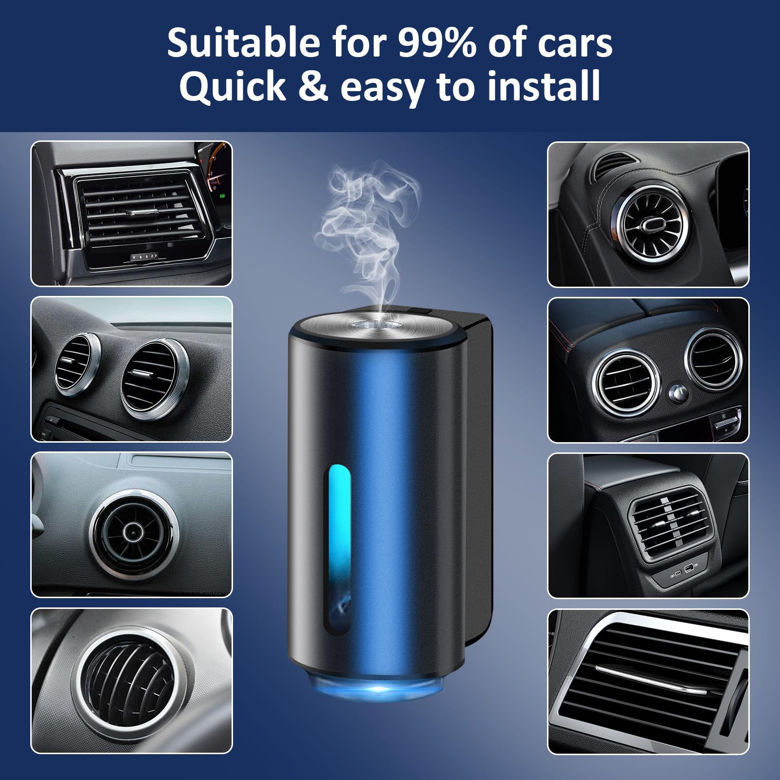 Premium Car Diffuser with 3 Essential Oils - Long Lasting Cologne Scent Air Freshener for Vehicles | Perfect for Daily Commute, Road Trips & Office Use