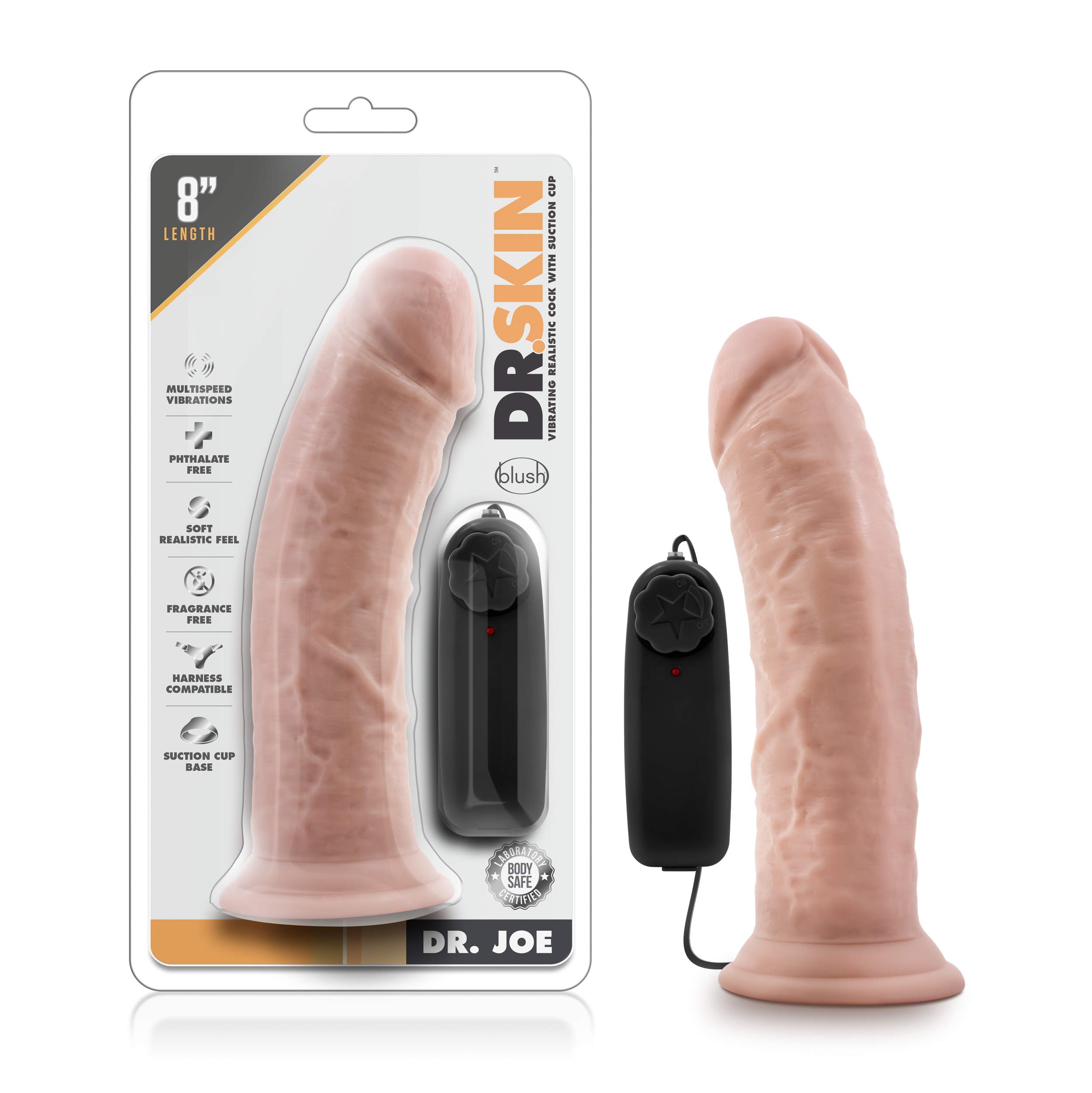 Blush Novelties Dr. Skin 8 Inch Realistic Dildo with Suction Cup - Powerful Vibrating Sex Toy for Women & Couples | Waterproof, Body-Safe Silicone | Perfect for Solo Play, Couples Fun & Shower Use