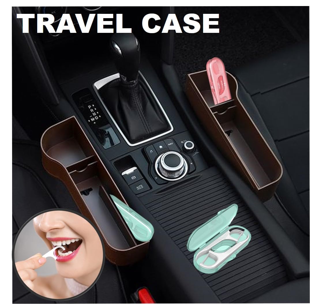 14 Pack Travel Dental Floss Pick Case with 140pcs Premium QUALIALL Toothpicks - Portable Refillable Floss Holder for Adults (Green & Pink) - Perfect for Travel, Office & Daily Oral Hygiene