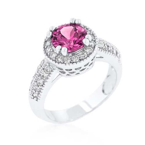 Exquisite Fuchsia Halo Engagement Ring - 14K Rose Gold Diamond Wedding Band for Women | Perfect Proposal, Anniversary & Bridal Jewelry Gift