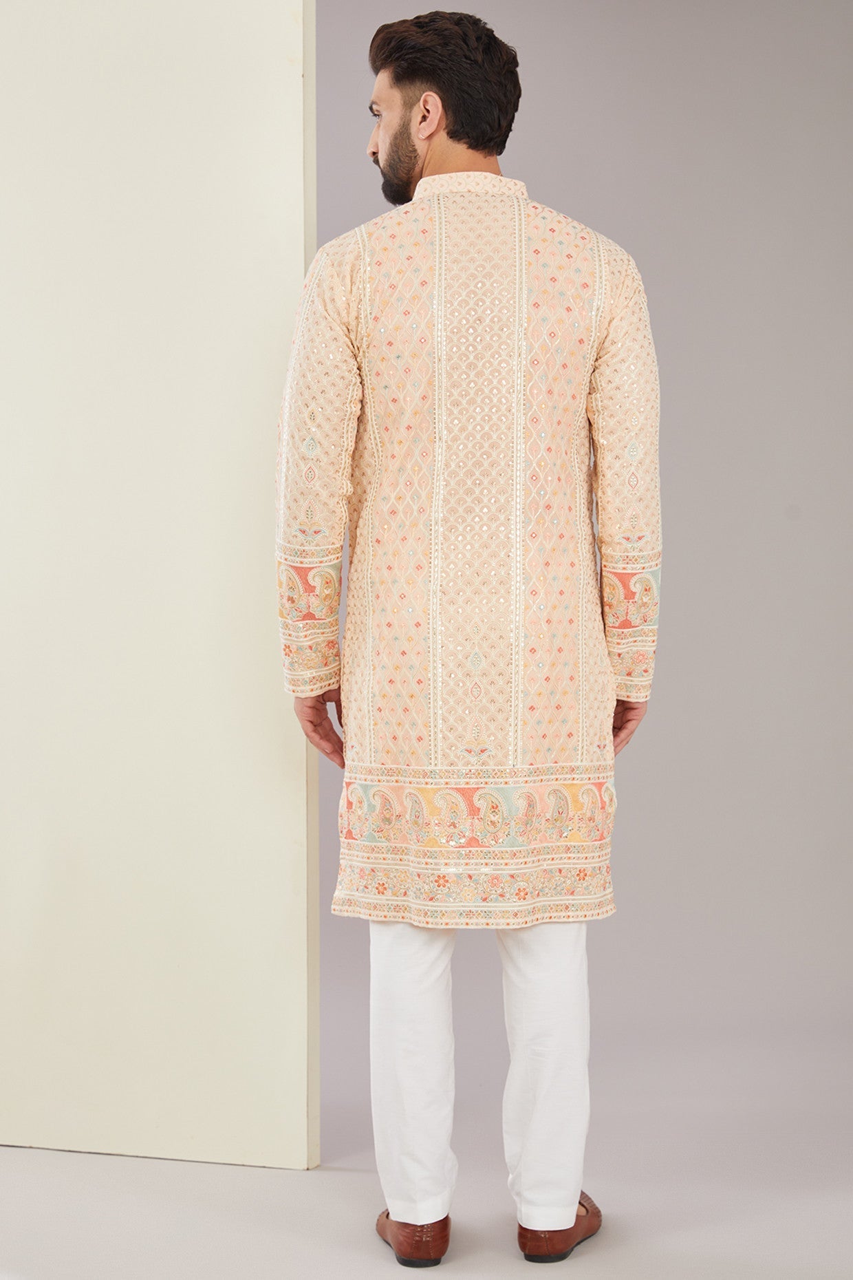 Stylish Peach Multi Embroidered Kurta for Women - Traditional Indian Ethnic Wear for Festivals, Weddings & Casual Outings
