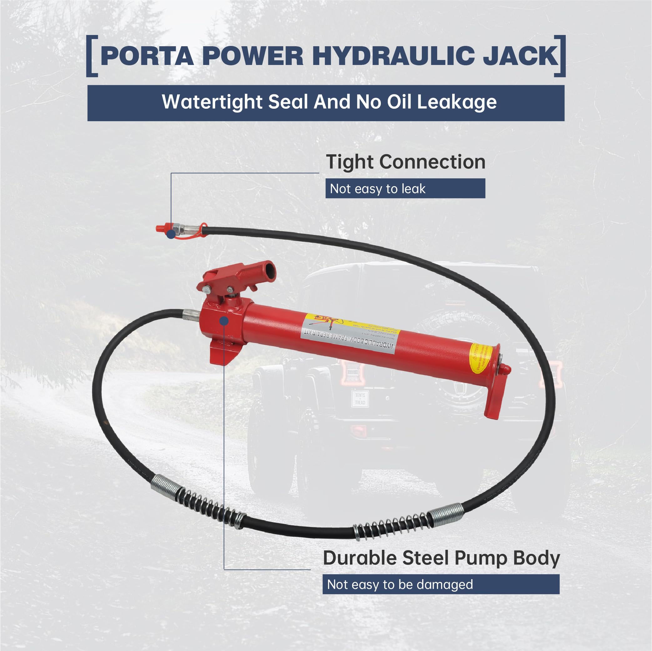10 Ton Porta Power Kit with 2M (78.7 inch) Oil Hose - Hydraulic Car Jack Ram for Auto Body Frame Repair, Truck Bed Loadhandler & Construction Equipment - Perfect for Vehicle Maintenance, Garage Repairs & Heavy Duty Jobs