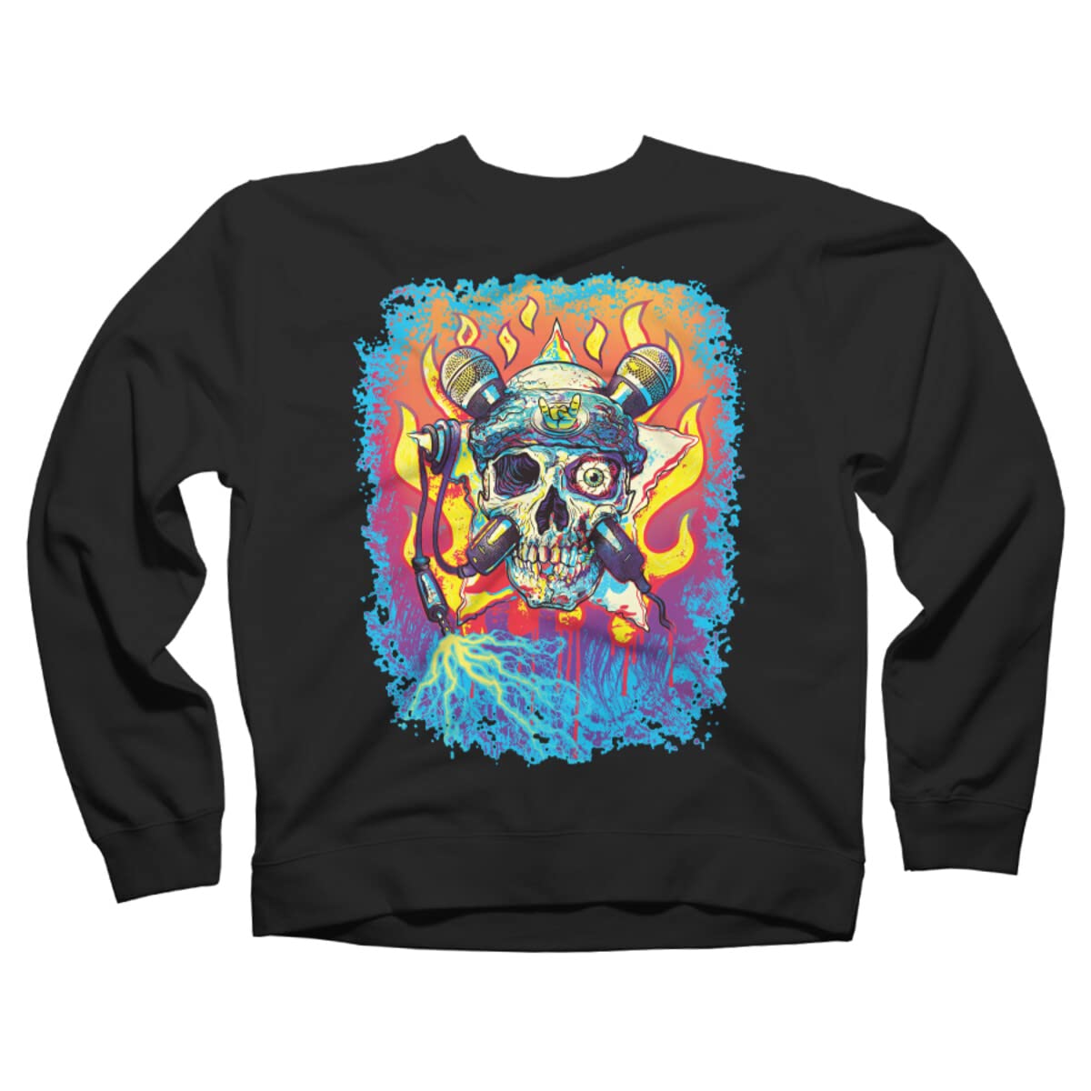 Vintage Rock 'n' Roll Skull & Crossbones Microphone Graphic Hoodie - Unisex Pullover Sweatshirt for Music Lovers | Perfect for Concerts, Festivals & Casual Streetwear