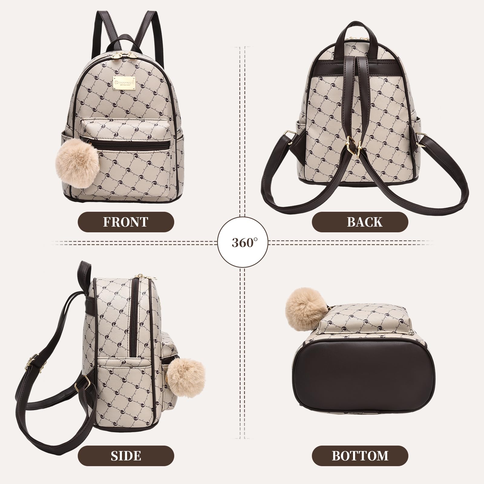 Stylish IHAYNER Girls Leather Mini Backpack Purse - Fashionable Women's Satchel School Bag with Pompom for Travel & Daily Use | Perfect for School, Work & Weekend Outings