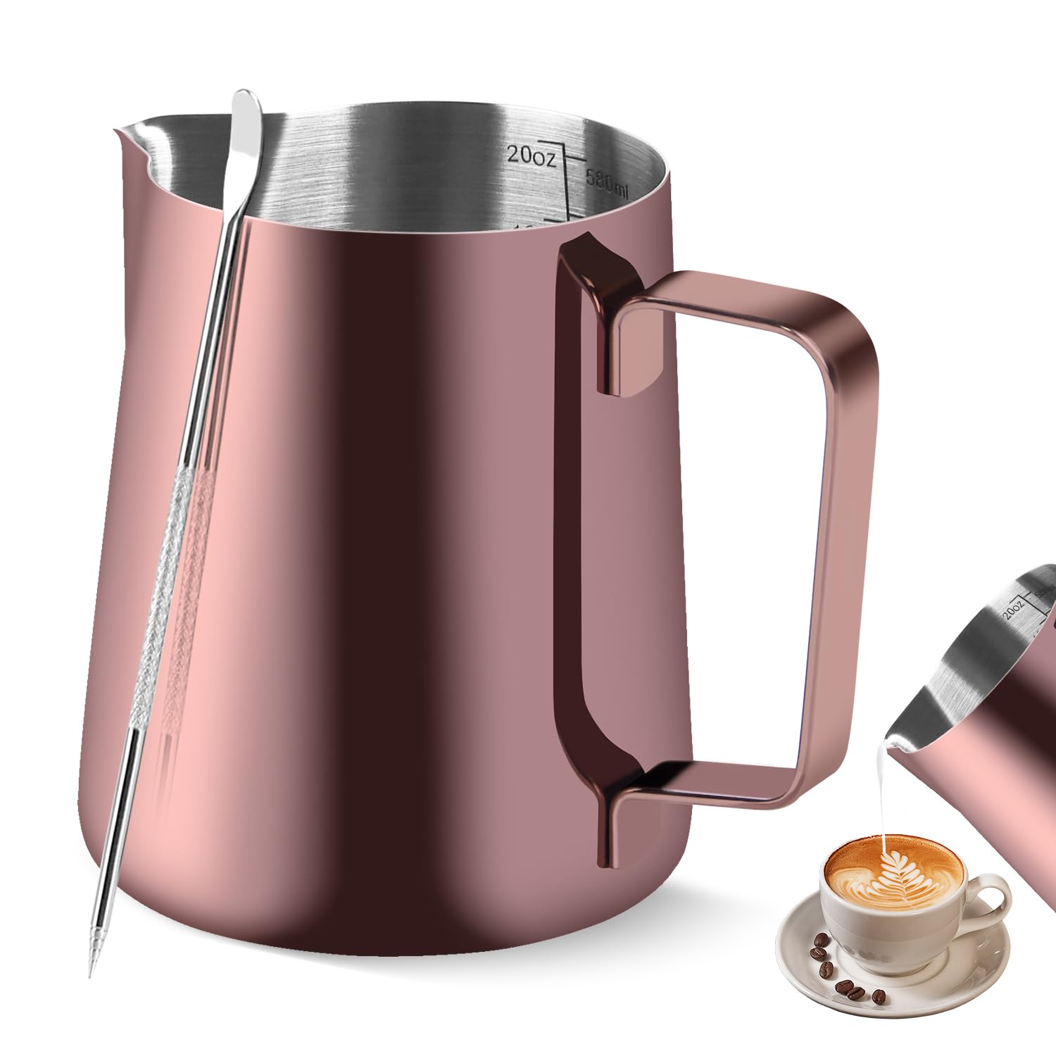 20OZ/600ML Stainless Steel Milk Frothing Pitcher for Espresso Machine - Barista Coffee Milk Frother Cup with Latte Art Pen for Perfect Cappuccino & Latte at Home or Café