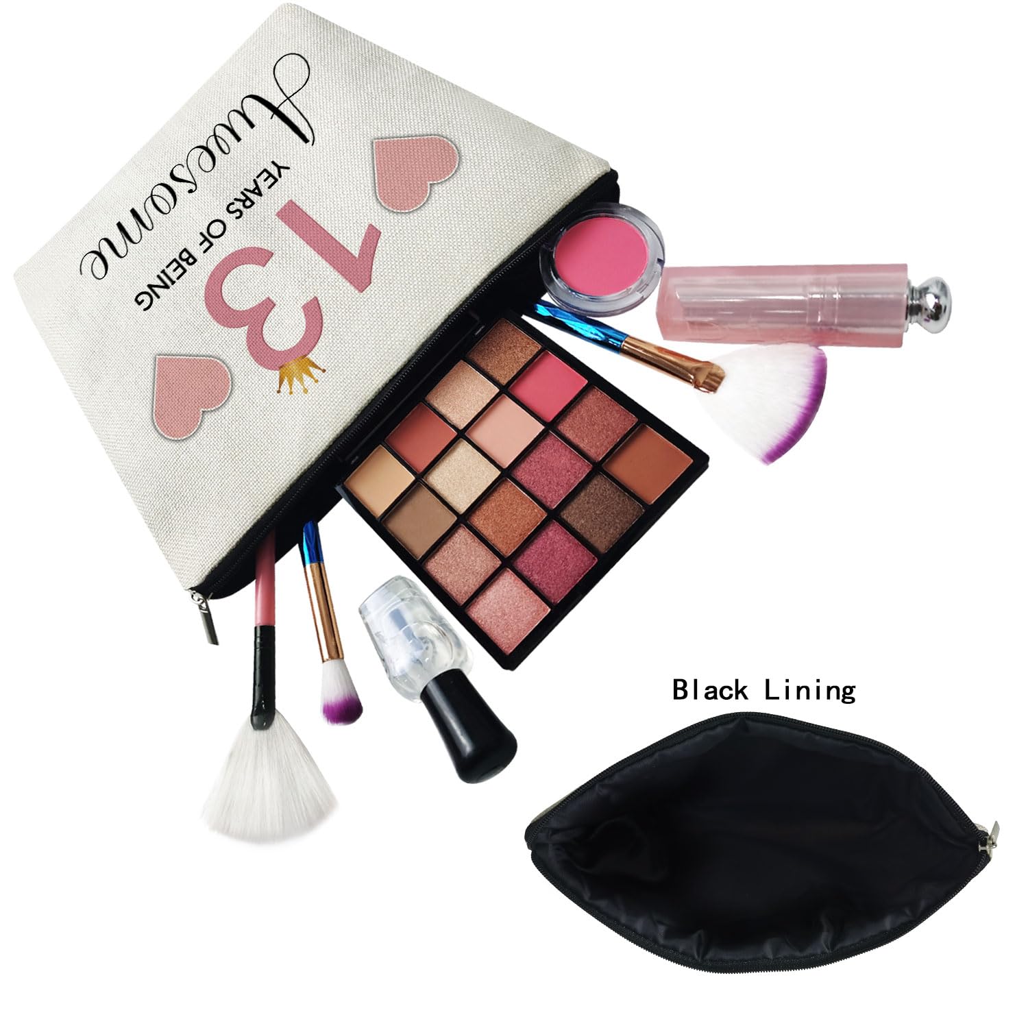 13th Birthday Makeup Bag for Girls - Cute Small Cosmetic Travel Toiletry Zipper Pouch - Perfect Gift for 13-Year-Old Friends, Sisters & BFF - Pink Birthday Present - Great for School, Sleepovers & Travel