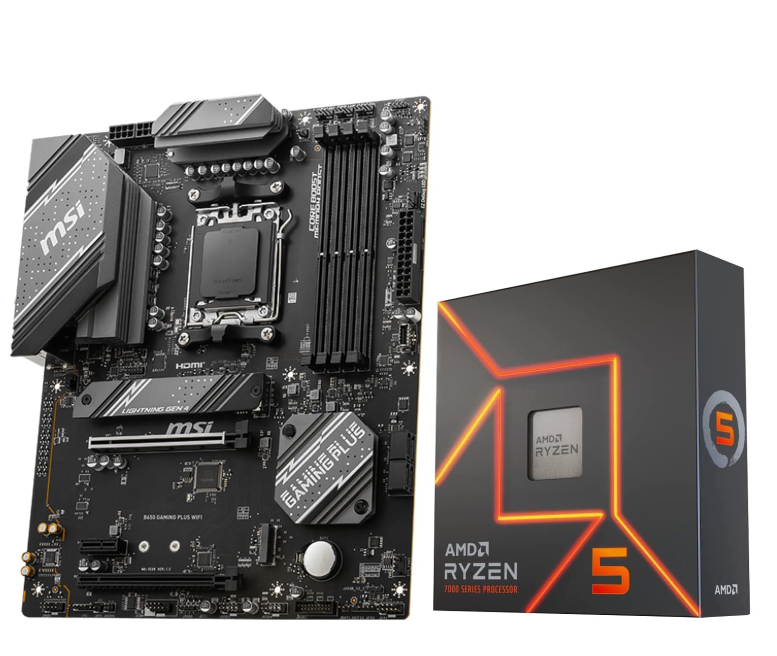 AMD Ryzen 5 7600X CPU & MSI B650 Gaming Plus WiFi Motherboard Bundle - AM5 Socket, ATX, DDR5, PCIe 4.0, Wi-Fi 6E - Perfect for Gaming PCs, Streaming & Content Creation