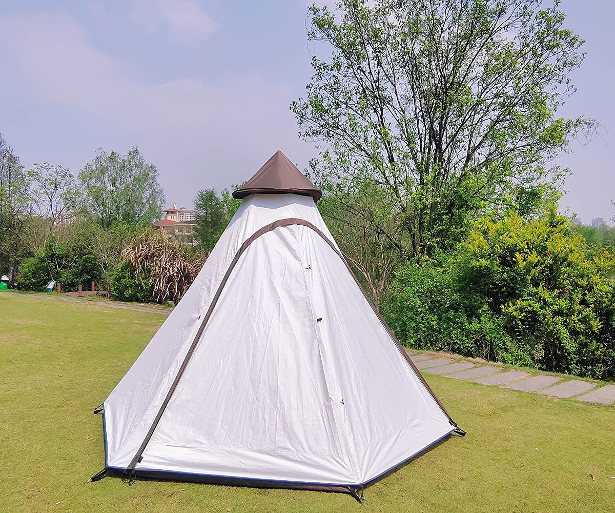 12'x10'x8' Large Family Camping Tent - 3-4 Person Waterproof Lightweight Double Layer Teepee Pyramid Tent for Outdoor Adventures, Backpacking & Glamping