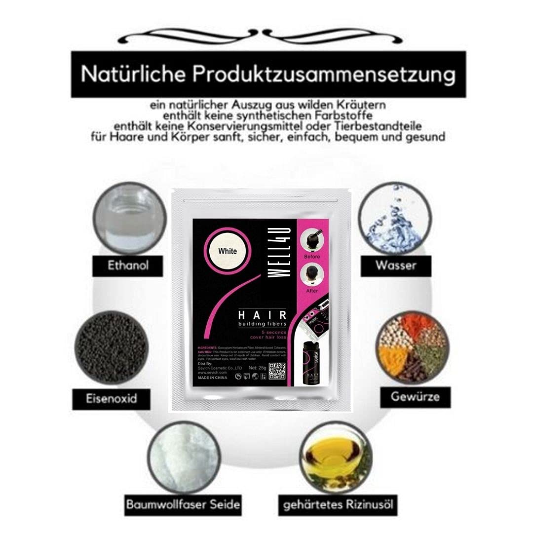 WELL4U Micro Hair Fibers for Thinning Hair - Natural Hair Thickening Powder, Hair Filler & Volumizer (50g, Light Brown) - Instant Coverage for Bald Spots & Hair Loss - Perfect for Daily Use, Special Occasions & Confidence Boosting