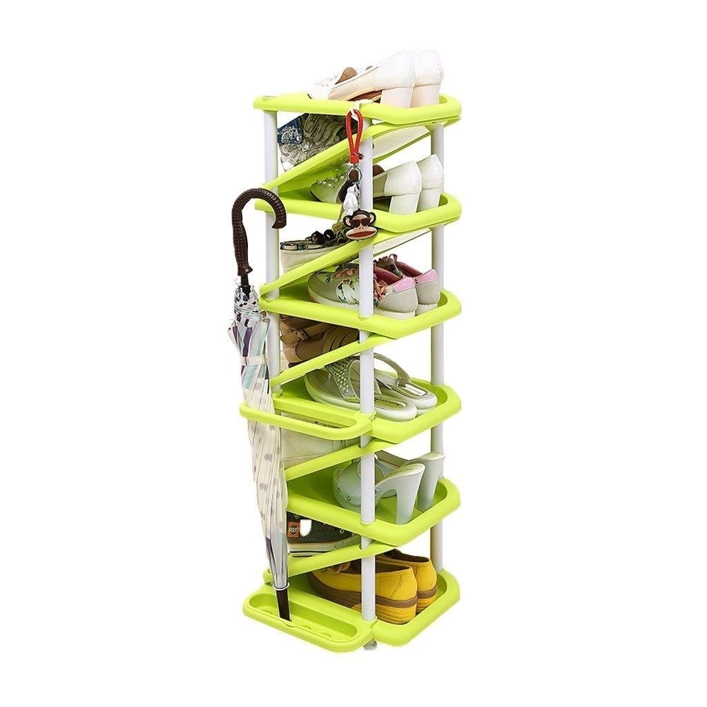 VREF Multi-Layer Plastic Shoe Rack - Large Capacity Z-Shaped Shoe Storage Organizer for Home, Office & Entryway (28x32x101cm) - Perfect for Storing Shoes, Boots & Umbrellas - Green