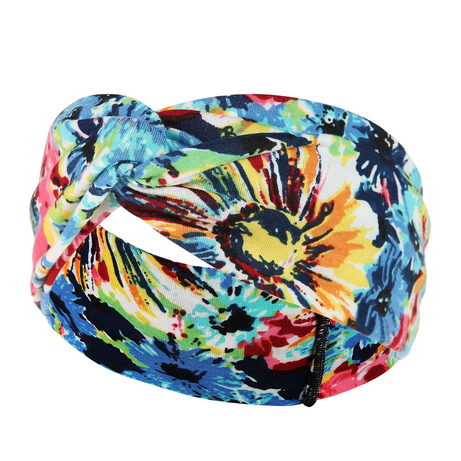 Women's Fashion Yoga Headband - Wide Elastic Sports Headband for Adults & Girls, Boho Print with Knot Design (Leopard/Flower Patterns) - Perfect for Workouts, Running, Yoga & Casual Wear