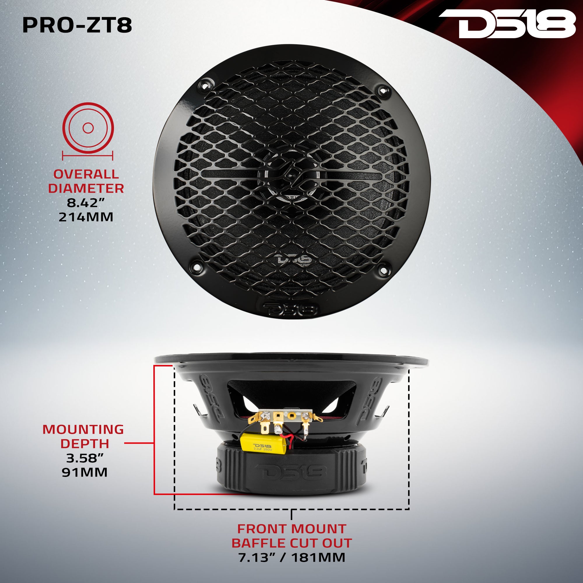 PRO ZT 8 Coaxial Mid-Range Loudspeaker - Water Resistant Cone, Built-in Bullet Tweeter & Grill - 275 Watts RMS, 4 Ohm - Perfect for Marine Audio, Motorcycles & Outdoor Sound Systems