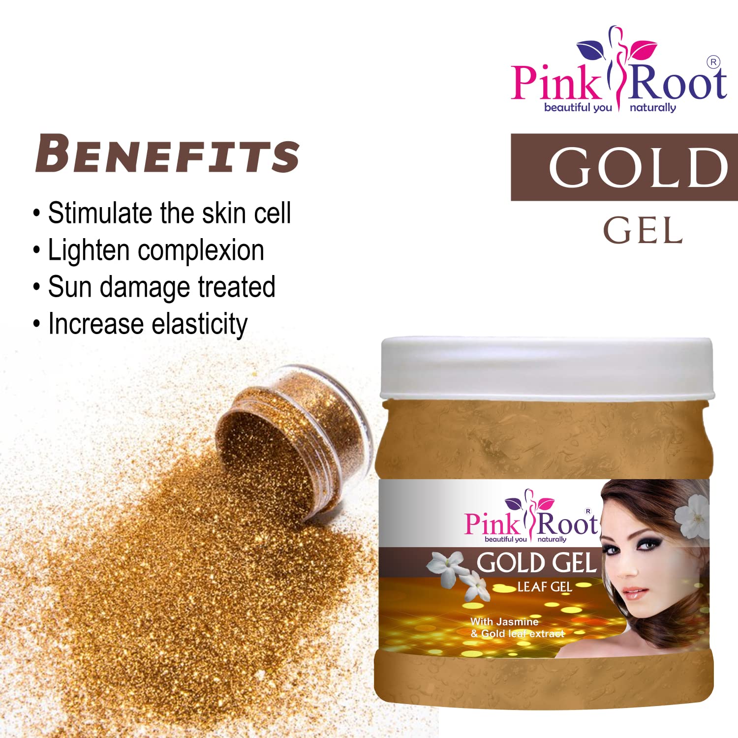 **Pink Root Gold Gel with Jasmine & Gold Leaf Extract - 500gm for Hair Growth & Scalp Care | Natural Hair Treatment for Dry, Damaged Hair - Perfect for Daily Use & Salon Treatments**