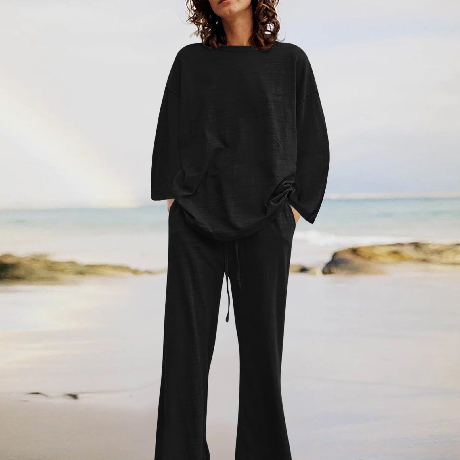 Stylish Women's Summer 2-Piece Outfit Set - Short Sleeve Lounge & Vacation Wear | Perfect for Beach Trips, Casual Outings & Relaxing at Home