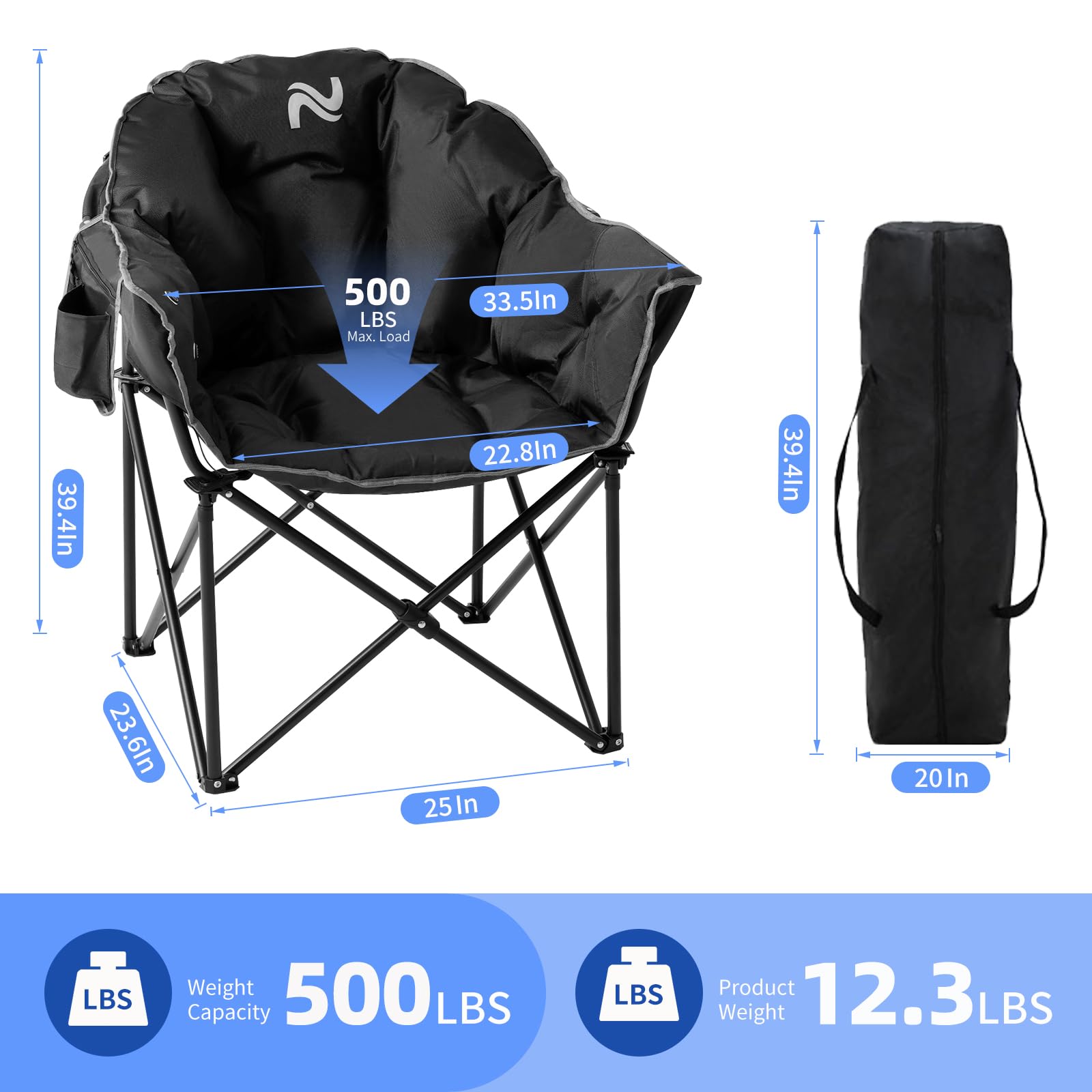 Oversized Heated Camping Chair with Padded Seat - Round Moon Saucer Folding Lawn Chair for Outdoor, Patio & Lounge - Portable Electric Heated Chair for Camping, Backyard & Tailgating - Perfect for Cold Weather Adventures & Relaxation