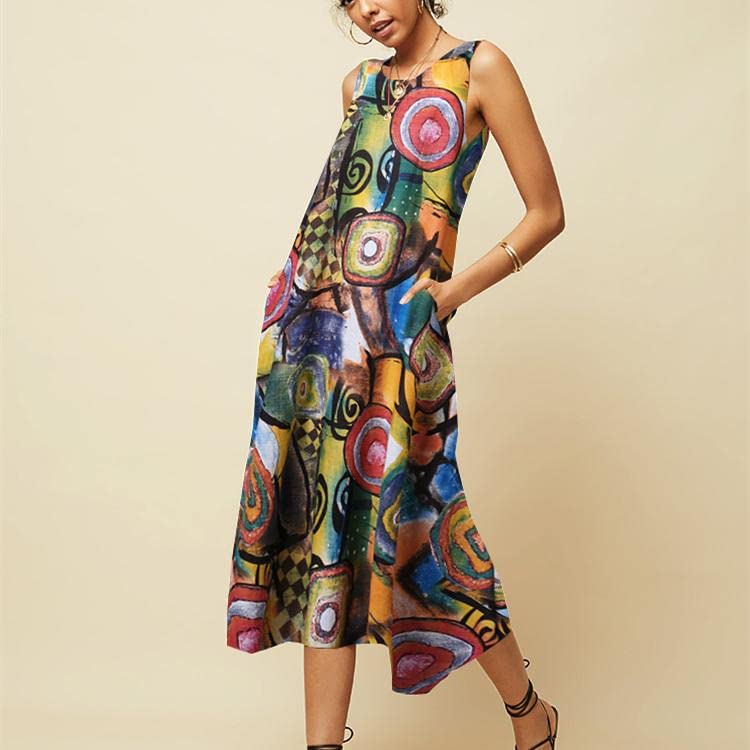 ZANZEA Women's Floral Print Boho Maxi Dress - Sleeveless Loose Fit Long Summer Dress for Beach, Party & Casual Wear | Perfect for Vacations, Outings & Outdoor Events