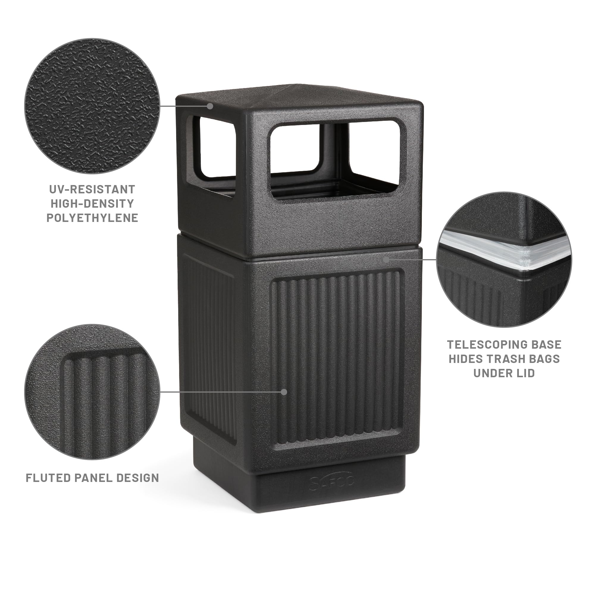 Safco Canmeleon 38-Gallon Heavy-Duty Trash Can - Commercial Grade Black Garbage Bin for Indoor & Outdoor Use - Weatherproof & Durable Waste Container for Restaurants, Offices & Home Use