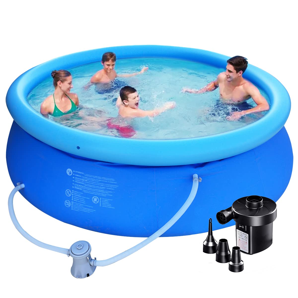 10 FT Inflatable Above Ground Swimming Pool for Adults & Family - Includes Filter Pump & Air Pump - Easy Set Round Backyard Pool for Summer Fun, Outdoor Relaxation, and Kids' Water Play