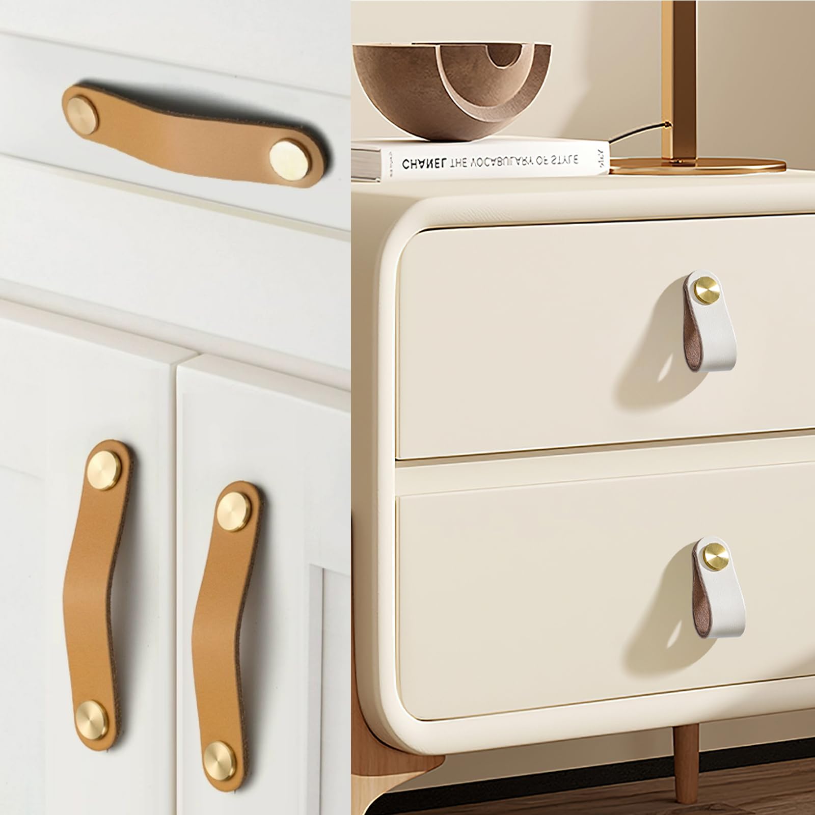 8-Pack Beige Leather Drawer Pulls & Cabinet Knobs - 5.7