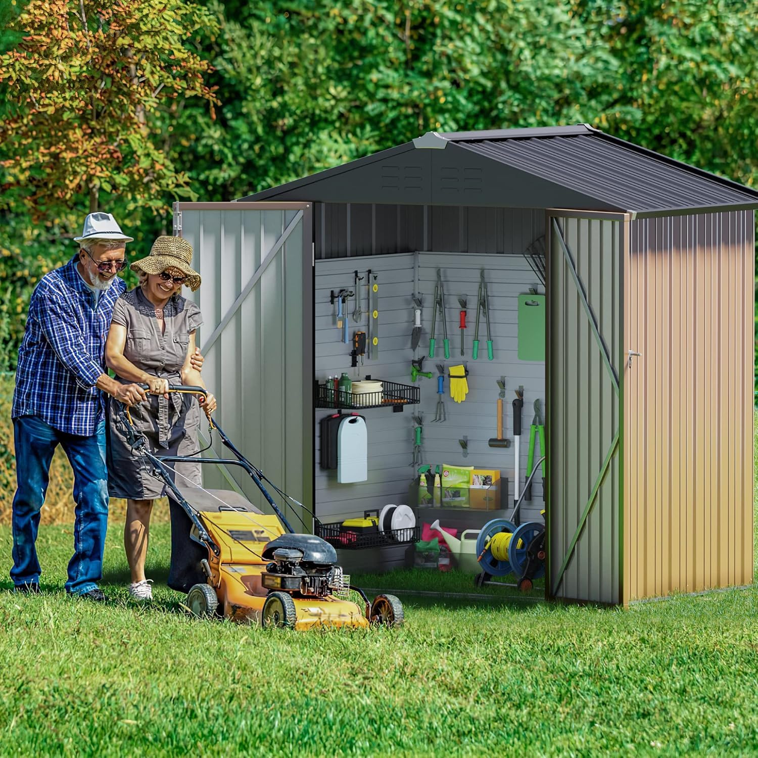 **Furniwell 6x4 FT Outdoor Metal Storage Shed - Brown Garden Shed with Lockable Door for Backyard, Patio & Lawn - Perfect for Storing Tools, Equipment & Seasonal Items**