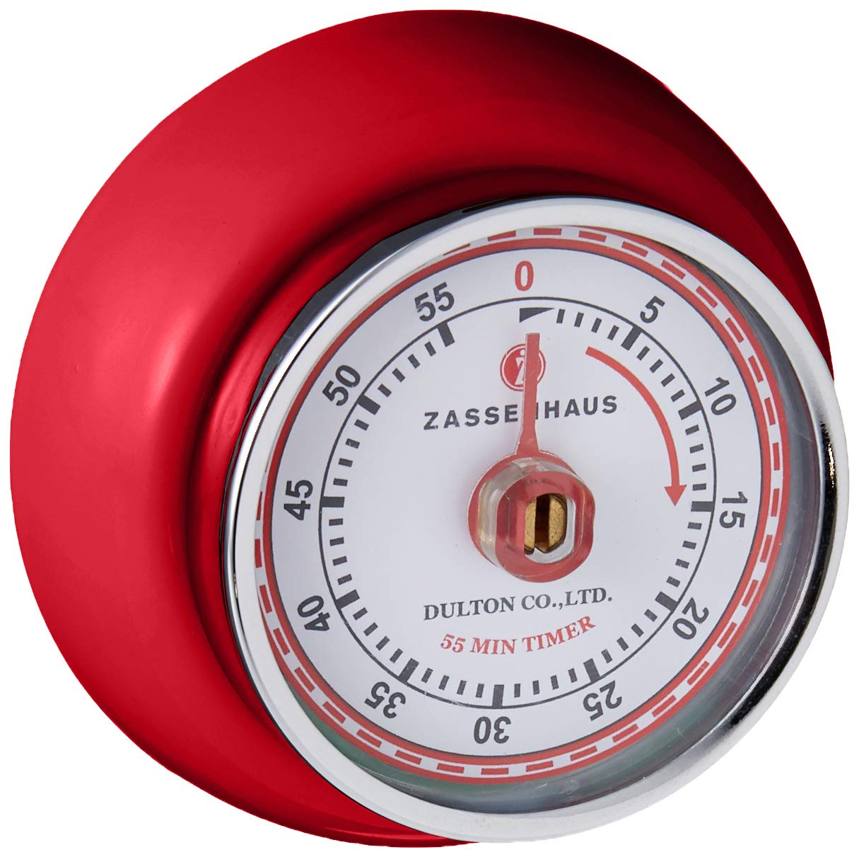 Zassenhaus Magnetic Retro Kitchen Timer - Classic Mechanical Cooking Timer (Red, 2.75-Inch) - Perfect for Baking, Cooking, and Kitchen Time Management