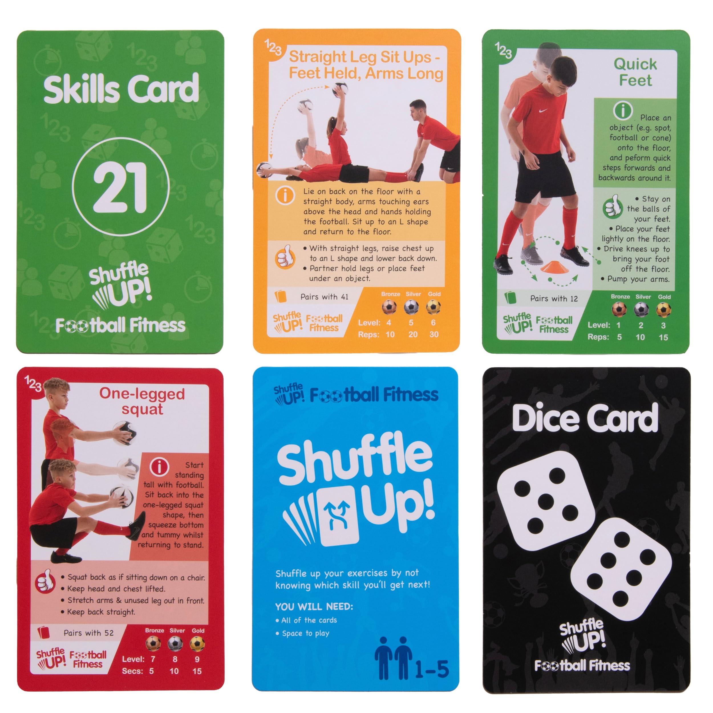 Shuffle Up Soccer Card Games - 70+ Fun & Active Skill Cards for Kids | Develop Soccer Fundamentals, Stamina & Strength | Includes 2 Dice & Multi-Level Cards | Perfect for Team Training, PE Classes & Family Game Night