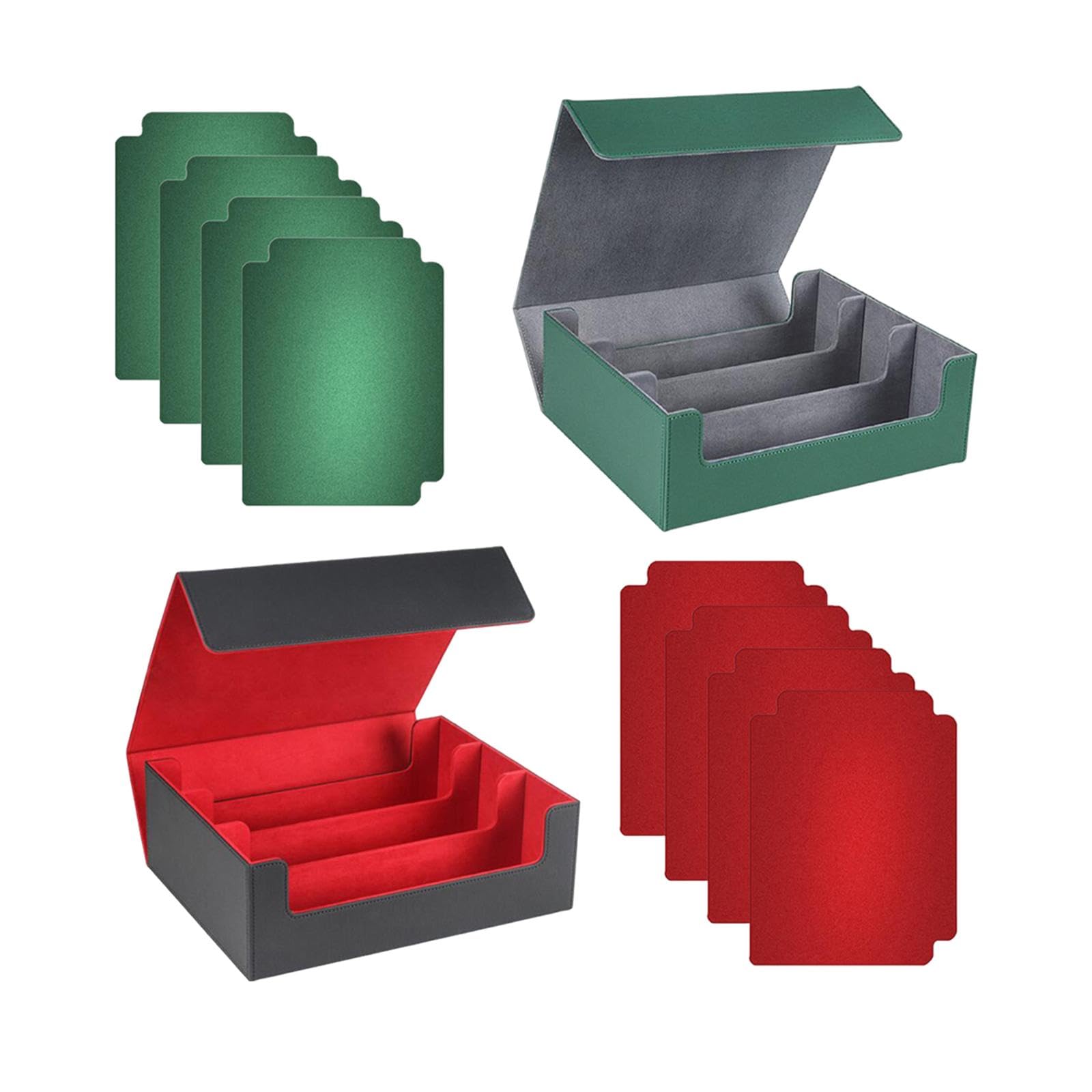Harayaa 2-Piece Trading Card Deck Box Set - Premium Game Card Storage Organizer with 8 Dividers for Sports, Pokemon & MTG Cards (Green & Red) - Perfect for Collectors, Tournaments & Card Game Storage