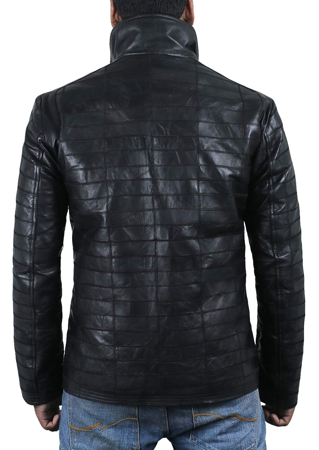 Laverapelle Men's Genuine Lambskin Leather Jacket - Black Quilted Block Design (2001046) | Premium Biker Jacket for Motorcycle Riding & Casual Outfits