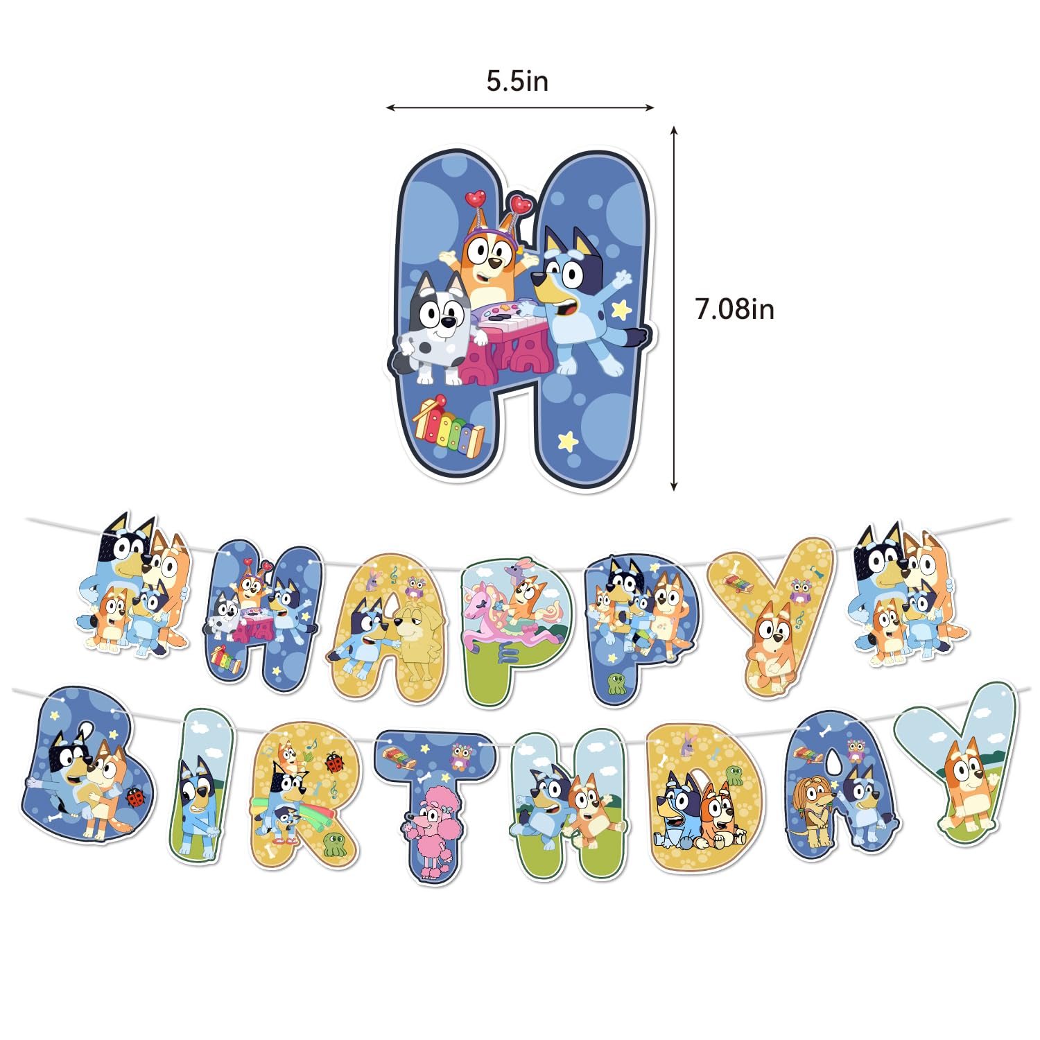 16PCS Blue Dog Happy Birthday Banner Party Decorations - 1 Banner & 15 Hanging Swirls for Kids Birthday Party Supplies | Perfect for Boys Girls Birthday Decorations, Baby Showers & Indoor Outdoor Celebrations
