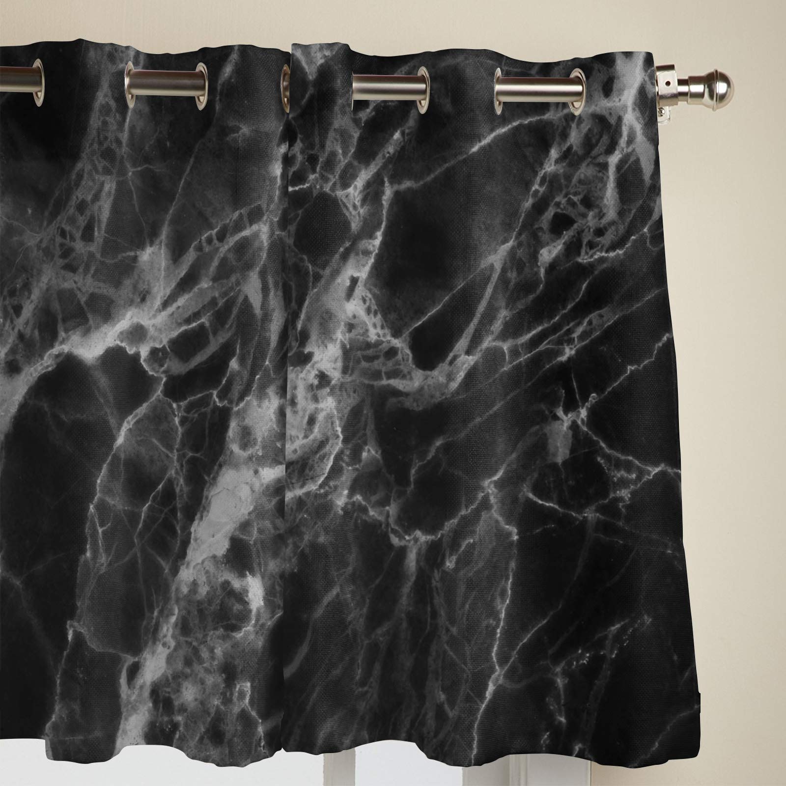 Black Marble Room Darkening Thermal Insulated Blackout Curtain Panels - 2 Pack, 40 x 84 Inch, Grommet Top Drapes for Living Room & Bedroom - Blocks Light, Reduces Noise & Saves Energy
