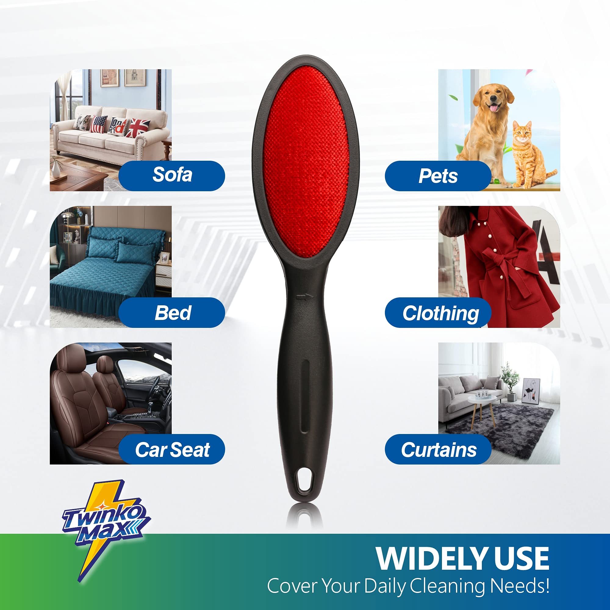 Lint Brush & Pet Hair Remover - 2-Sided Reusable Fabric & Carpet Cleaning Tool for Clothes, Furniture & Car Interiors - No Need Lint Roller Refills