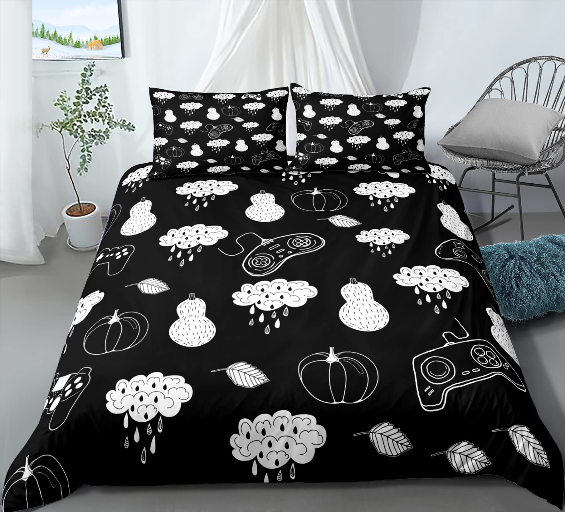 Cartoon Anime Gamer Bedding Set for Boys - Gaming Controller Duvet Cover & Bedspread - Video Game Themed King Size Comforter Cover (No Comforter Included) - Perfect for Teen Bedrooms, Gaming Rooms & Sleepovers