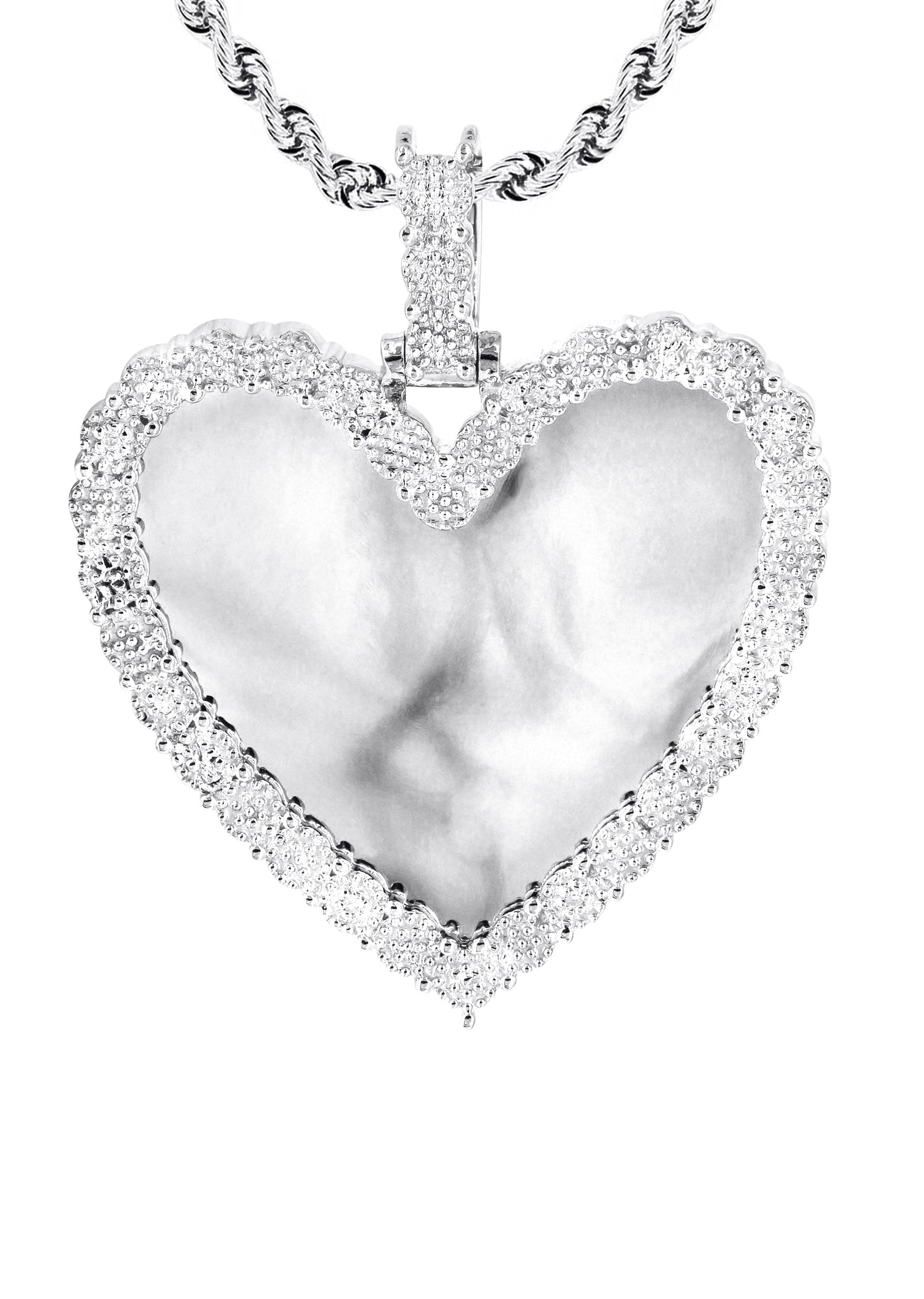 10K White Gold Large Diamond Heart Pendant Necklace for Women | 1.5ct Diamond, 24 Grams | Elegant Gift for Anniversary, Valentine's Day & Special Occasions