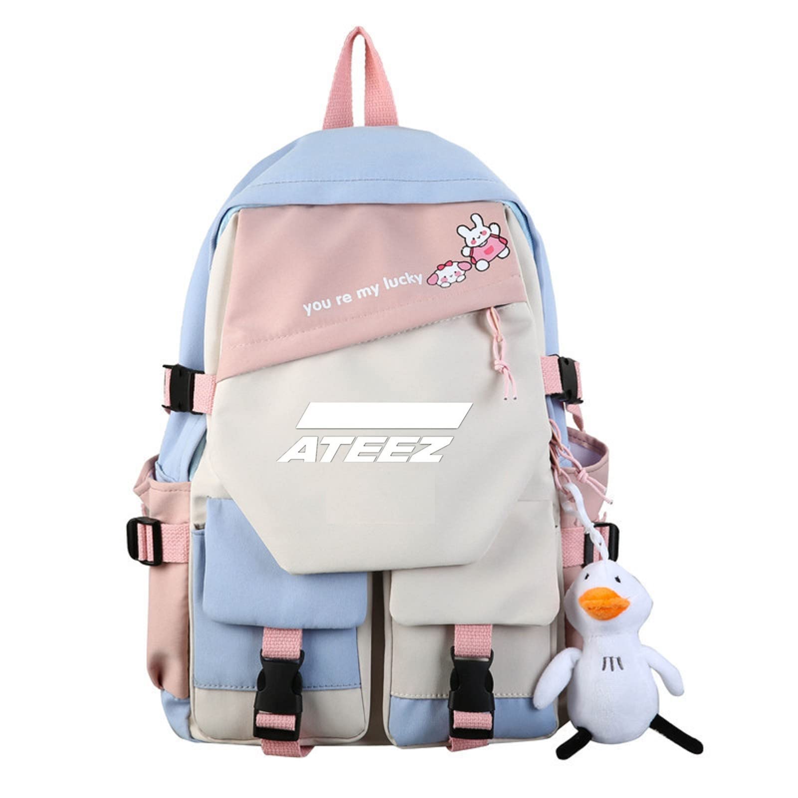 JUSTGOGO KPOP ATEEZ Backpack - 15.6 Inch Laptop Bag, Lightweight School Backpack, Waterproof Daypack for Women & Men - Perfect for College, Travel & Kpop Concerts (Color A1)