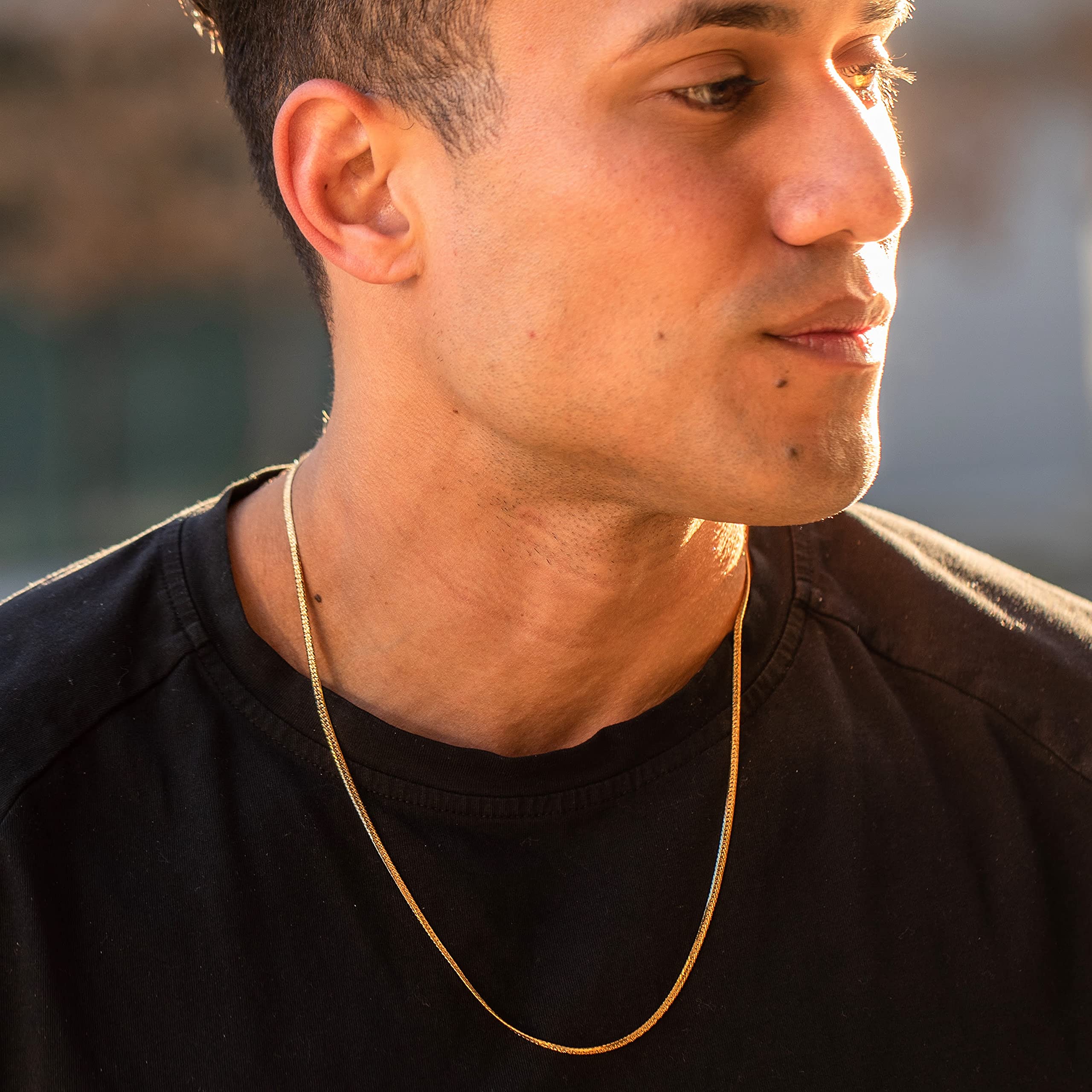 LIFETIME JEWELRY 24k Gold Plated Crushed Herringbone Chain Necklace for Women & Men - Perfect for Gifts, Weddings, Anniversaries & Everyday Wear