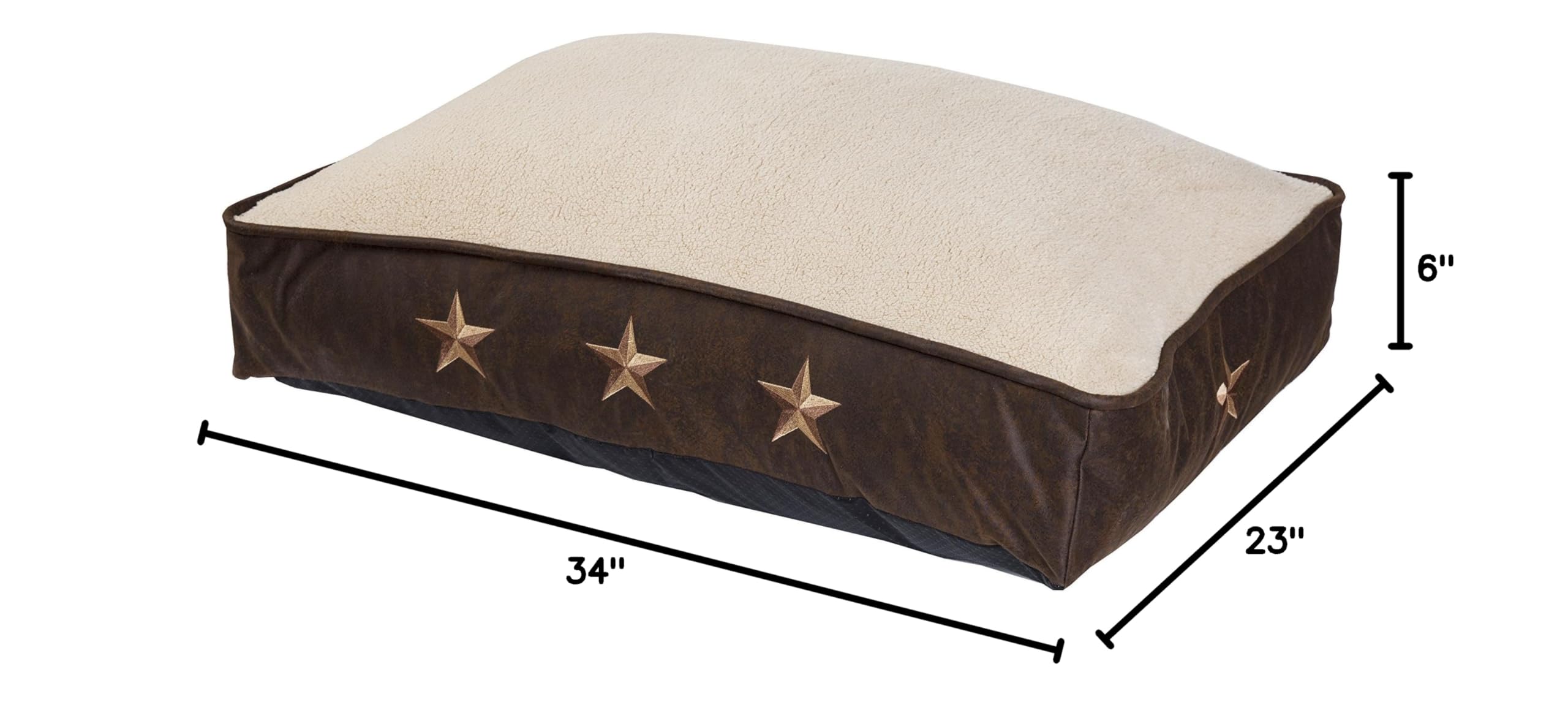 HiEnd Accents Rustic Star Western Dog Bed – Washable Rectangle Pet Bed for Medium & Large Dogs (23x34x6 Inches) in Cream Brown – Perfect for Western-Themed Homes, Ranch Decor & Cozy Pet Napping Spaces