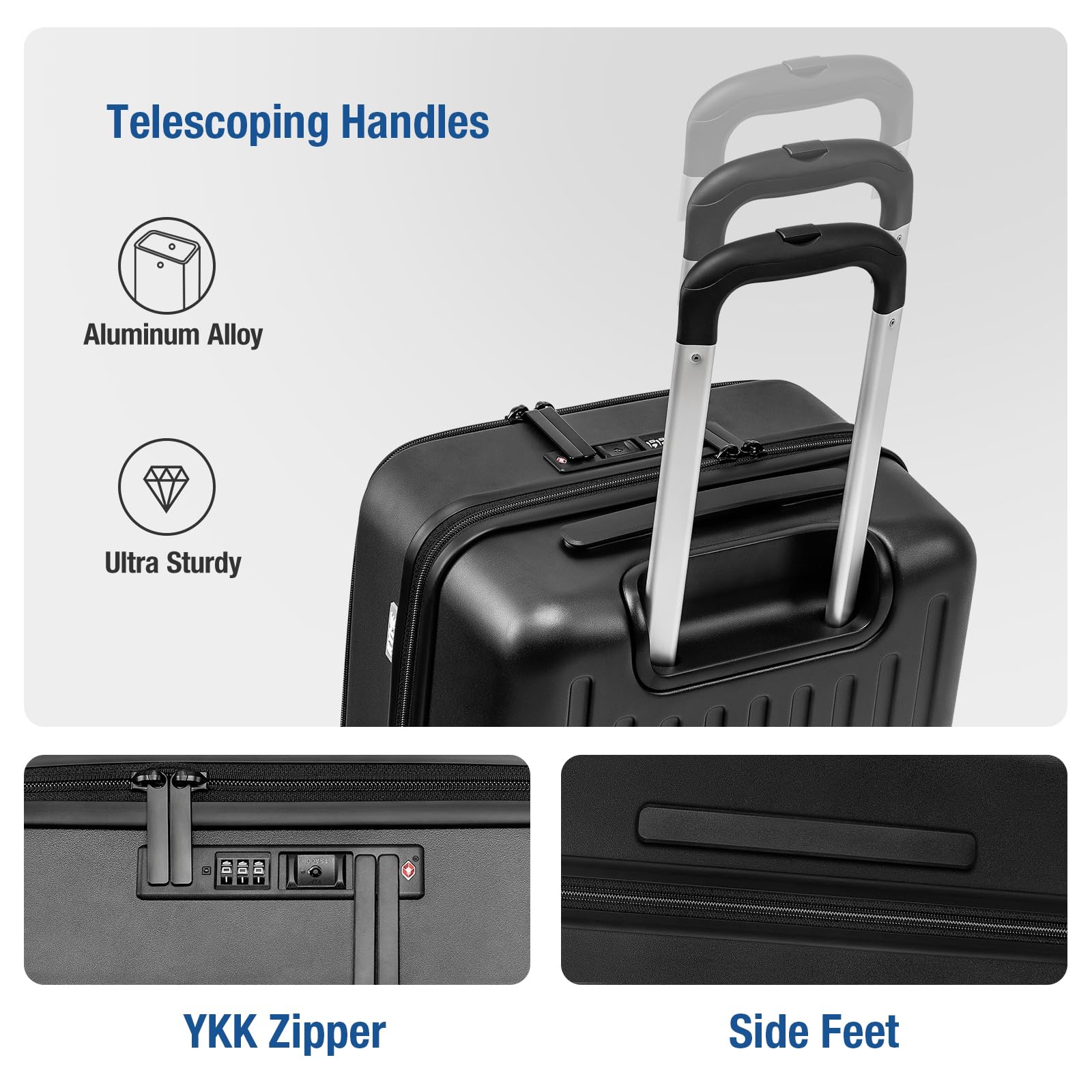 KYME 22-Inch Hardshell Carry-On Luggage with TSA Lock - Lightweight PC Suitcase for Men & Women, Spinner Wheels & Laptop Compartment - Perfect for Business Travel & Weekend Getaways (Black)
