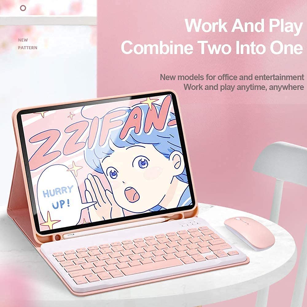 AnMengXinLing Wireless Keyboard Case for iPad Mini 7th (A17 Pro) 2024 & Mini 6th Generation - Detachable Bluetooth Keyboard with Mouse & Pencil Holder, Slim Smart Cover (Pink) | Perfect for Work, Study & Travel