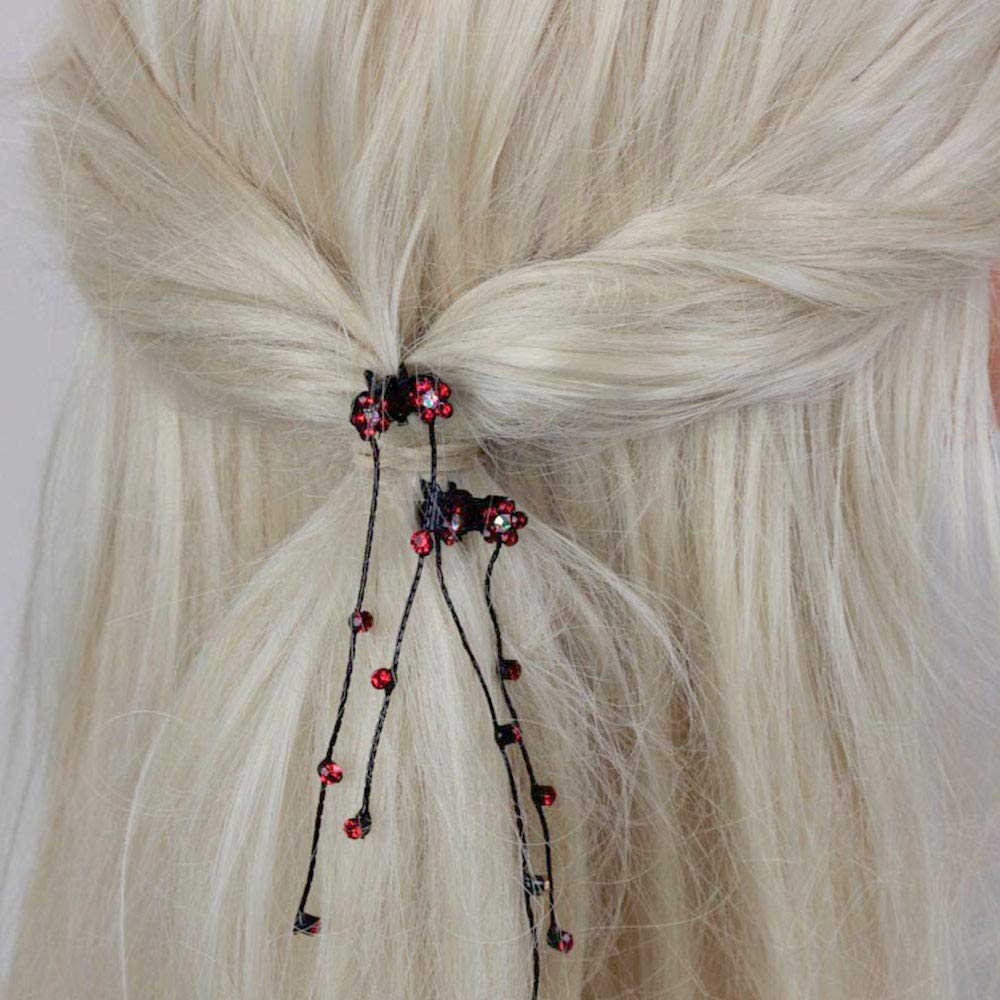 Elegant Faux Rhinestone Flower Drop Dangling Hair Clips for Women - Set of 2 Red Hairpins | Perfect for Weddings, Parties & Everyday Hairstyles