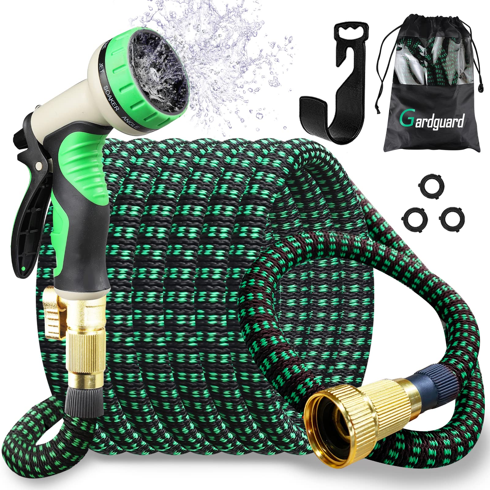 Expandable Garden Hose 50ft - Lightweight, No Kink with 10-Function Nozzle for Watering & Washing (Green)