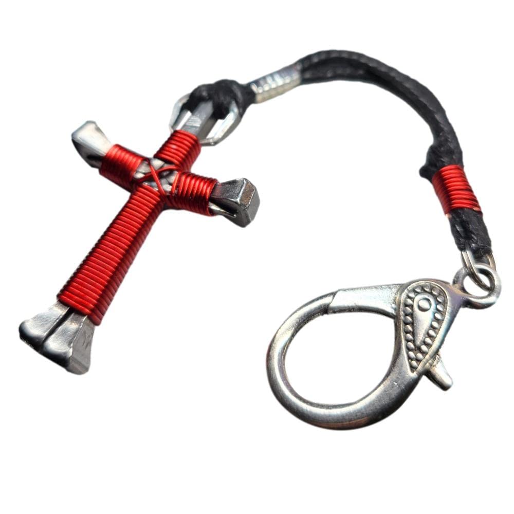 Horseshoe Nail Cross Keychain - Red Religious Jewelry for Men & Women - Perfect for Gifts, Car Keys, Backpacks & Everyday Carry