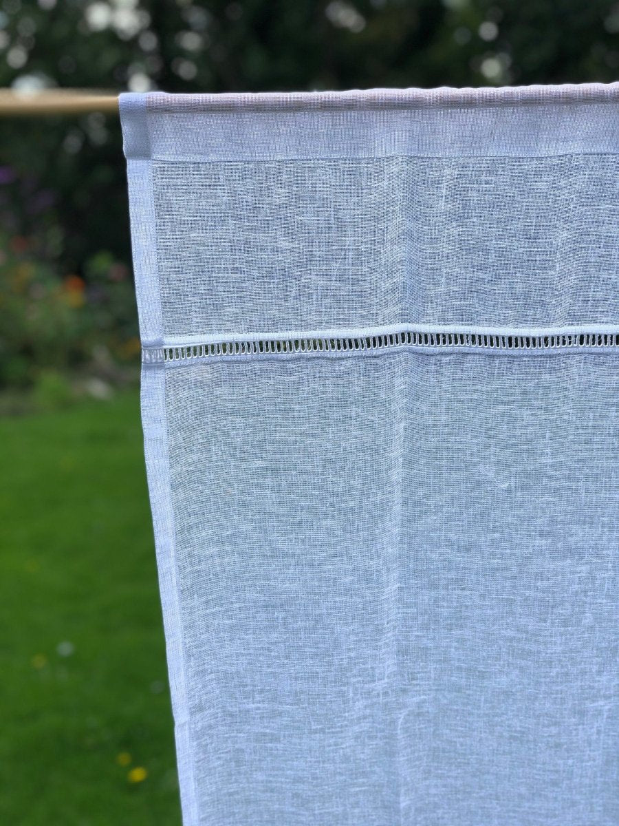 Sheer White Linen Window Curtain Panel - Elegant Ladder Design for Living Room, Bedroom & Kitchen - Light Filtering Privacy Drapes for Home Decor