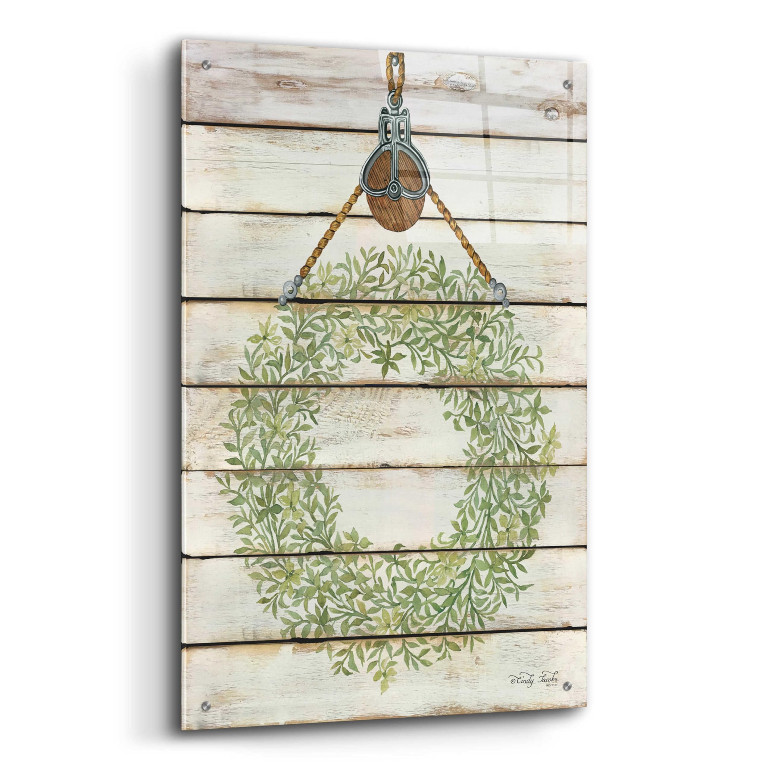 Epic Art 'Pully Hanging Wreath' by Cindy Jacobs - 24x36 Inch Acrylic Glass Wall Decor - Modern Home Artwork for Living Room, Bedroom & Office Decor