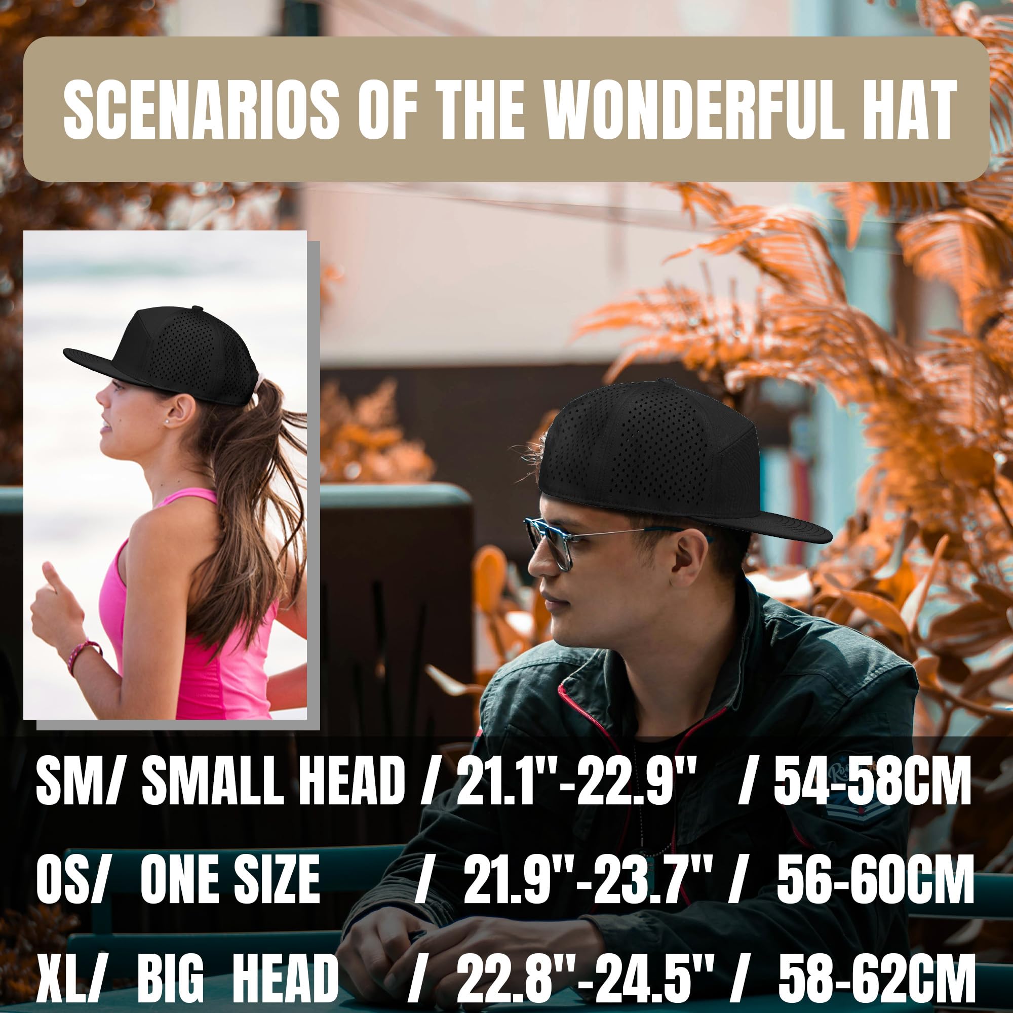 Performance Snapback Hats for Men & Women - Adjustable Flat Bill Baseball Caps for Golf, Running, Workout & Outdoor Activities - Breathable & Lightweight Sports Hat for Casual Wear & Athletic Training