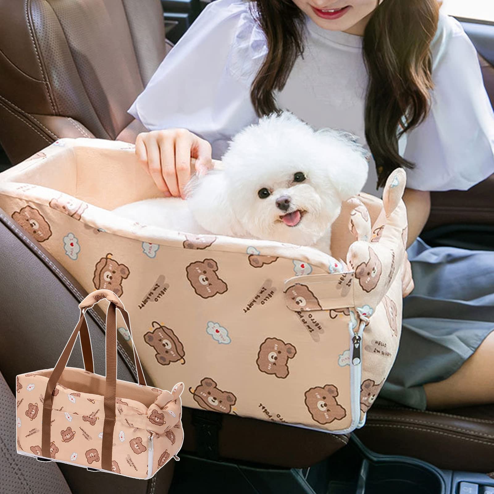 Premium Small Dog & Cat Car Booster Seat - Interactive Pet Console Car Seat with Detachable Travel Bag | Portable Pet Habitat Bed for Most Vehicles | Perfect for Road Trips & Daily Commutes