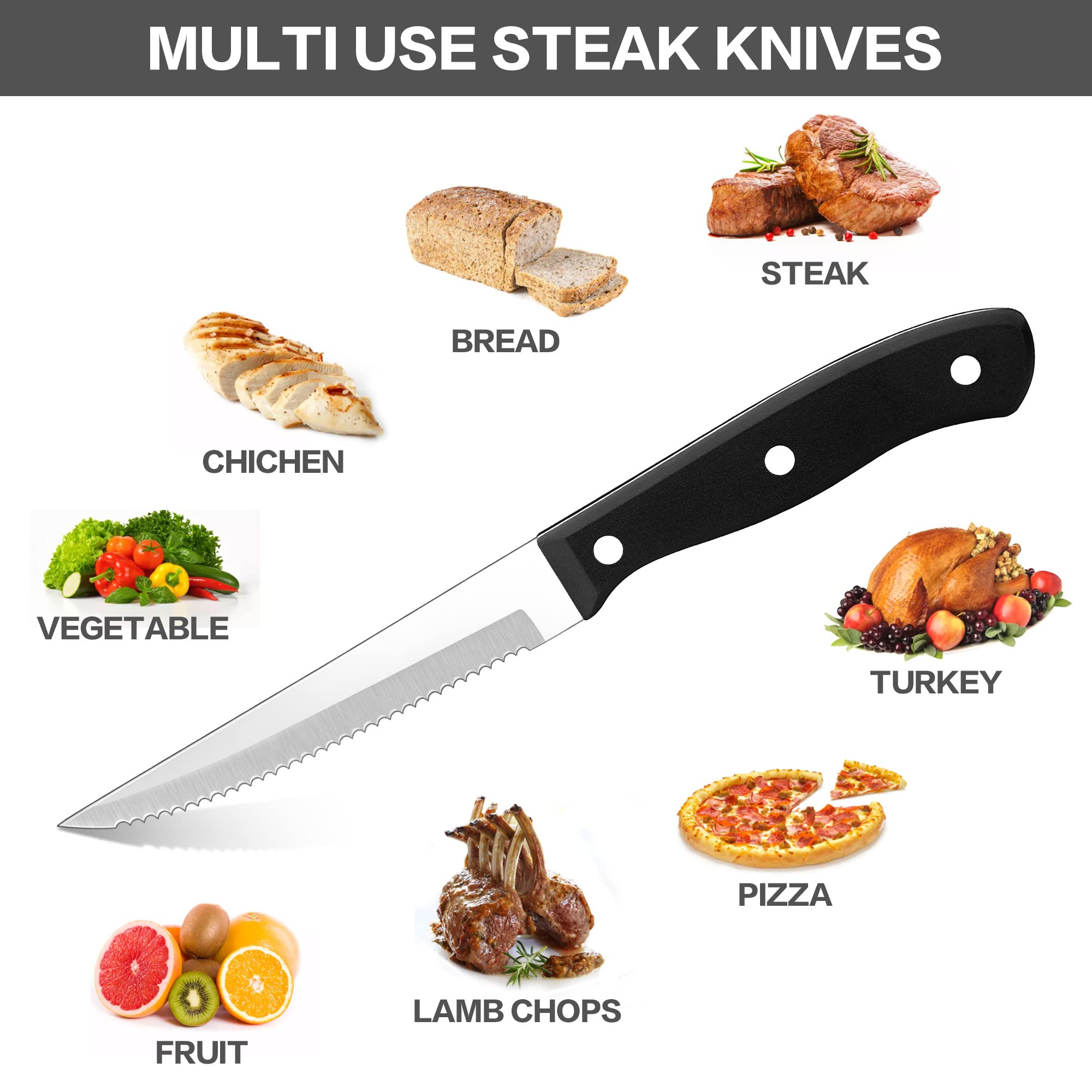 LIANYU 12-Piece Steak Knife Set - Premium Stainless Steel Serrated Edge Knives for Kitchen, Camping & Restaurant Use | Dishwasher Safe | Perfect for Grilling, BBQ Parties & Fine Dining